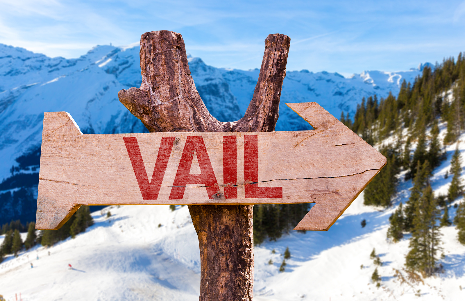 Vail wooden sign with winter background